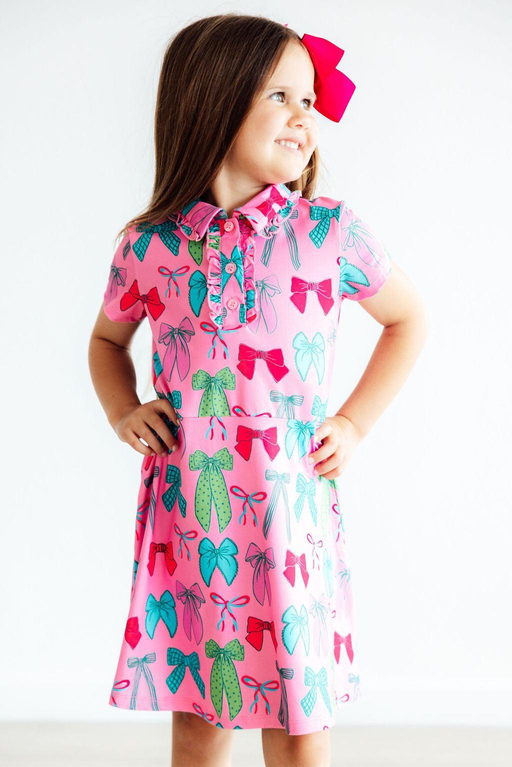 Pink Twirls & Ties S/S Polo Dress