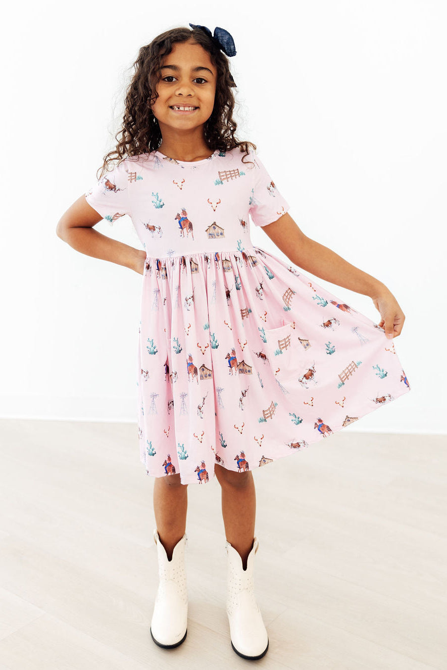 Pink Ranch Hand S/S Pocket Twirl Dress