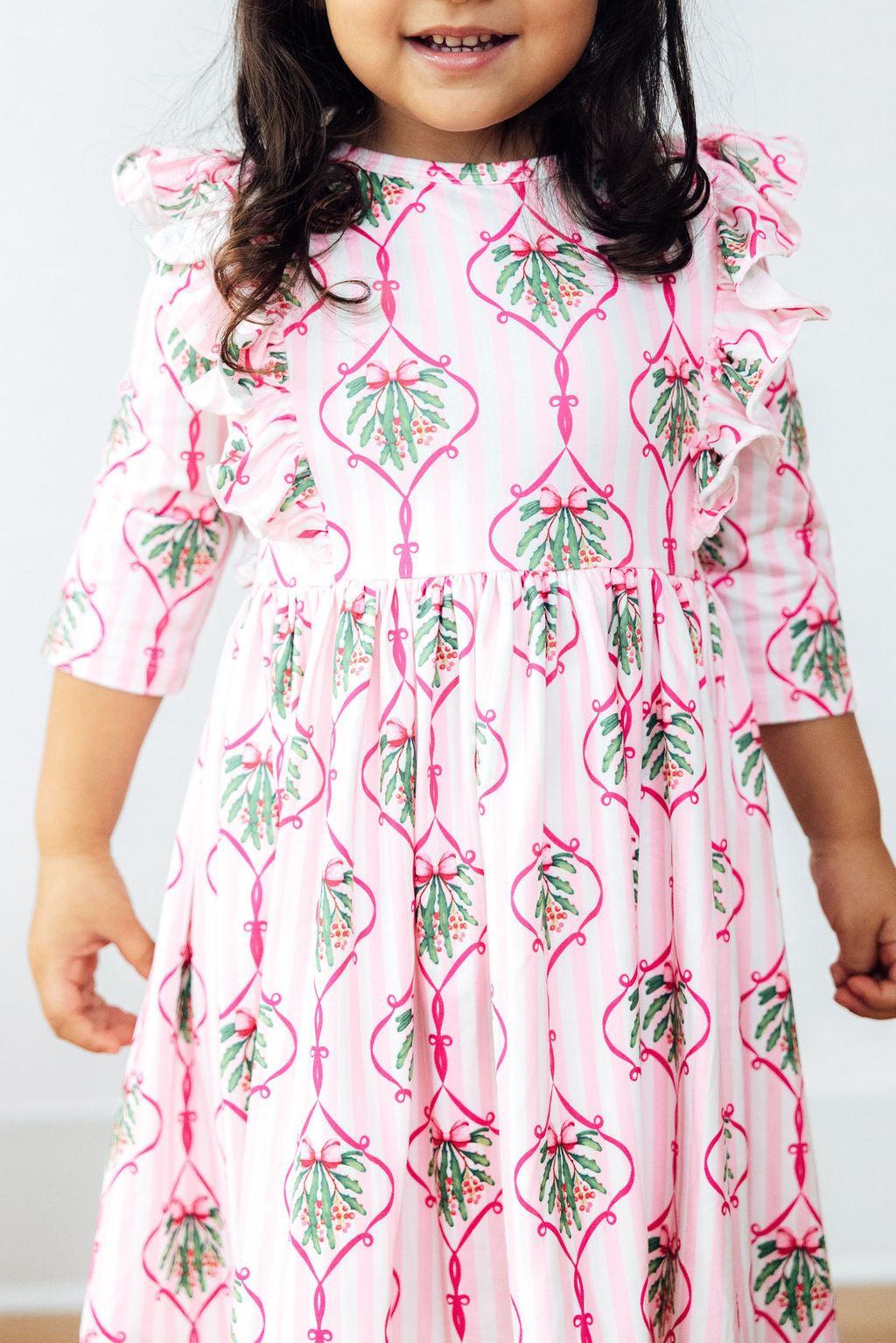 Merry Mistletoe 3/4 Sleeve Ruffle Twirl Dress