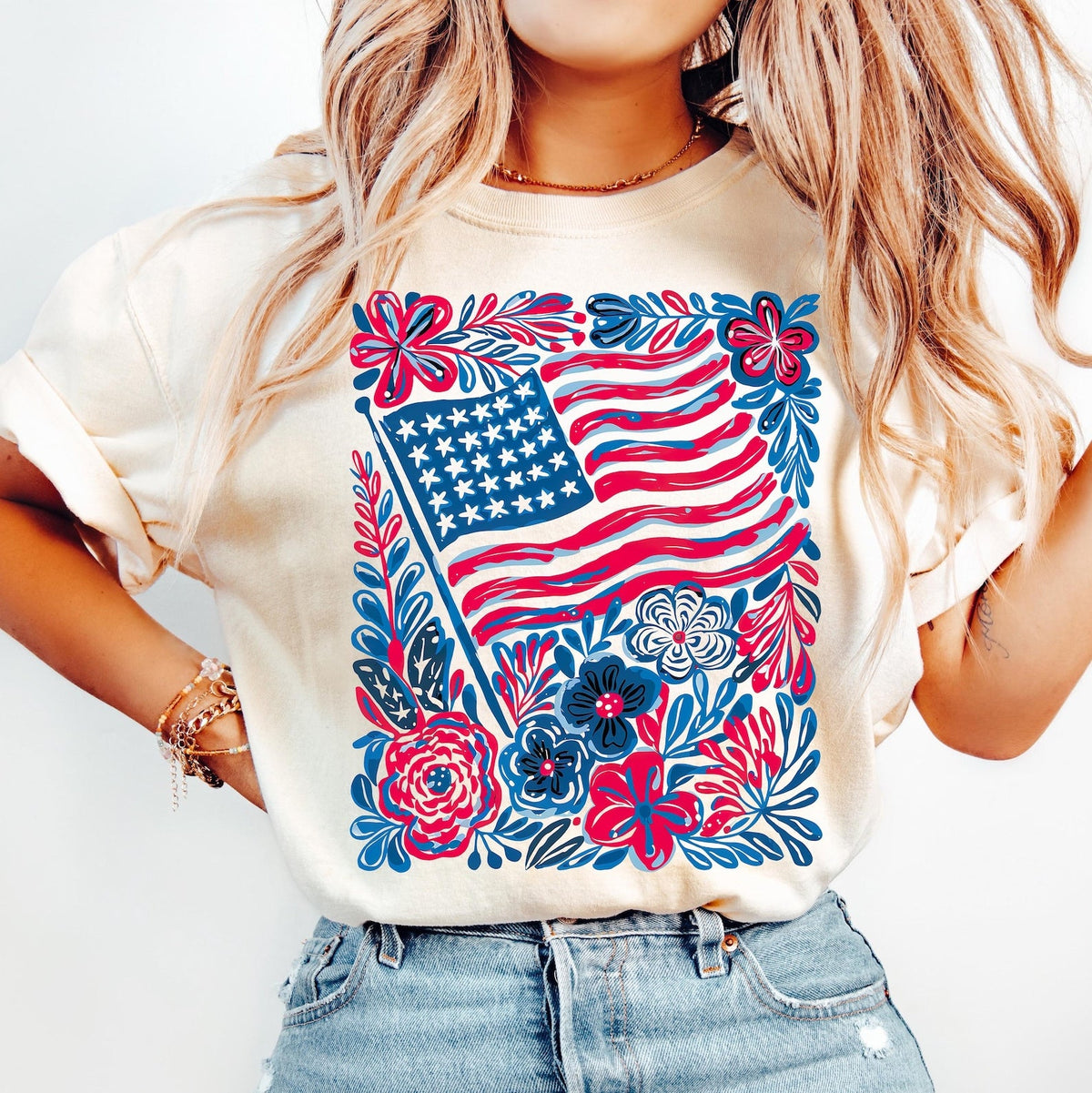 *American Flag Floral Tee